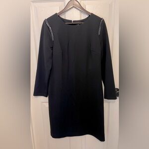 DKNY Women's Black Chain Detail Long Sleeve Shift Dress Size 14 NEW